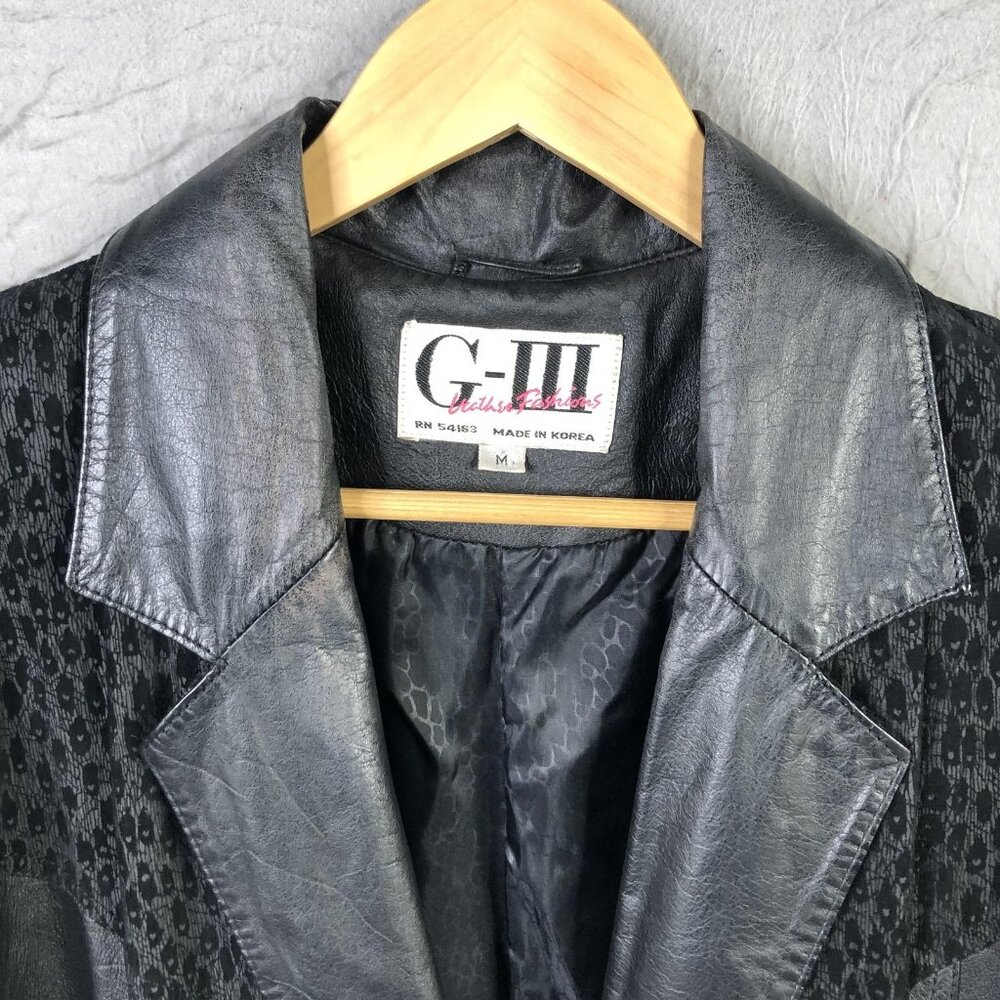 Vintage G-III Coat Womens Medium Black Leather Animal Print Long Overcoat 80s - Picture 16 of 16